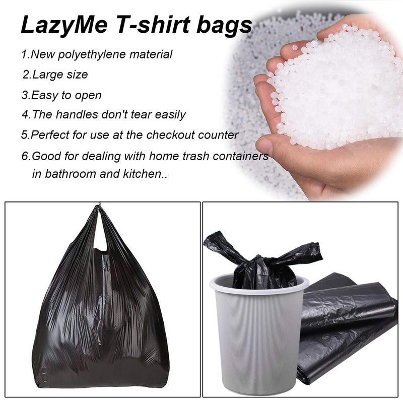 LazyMe أكياس تي شيرت LazyMe، أكياس بلاستيكية سوداء مع مقابض للتسوق والبقالة، أكياس بلاستيكية للأعمال، 12x20 بوصة (50 قطعة) - Image 5